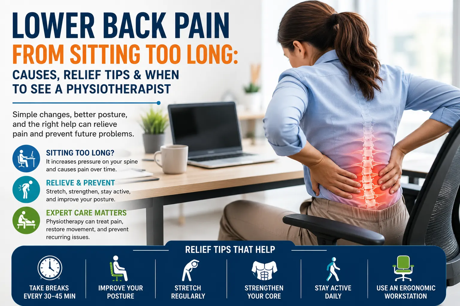 Lower Back Pain From Sitting Too Long: Causes, Relief Tips & When to See a Physiotherapist